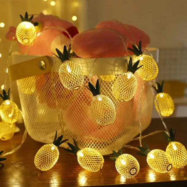 Solar Lights Outdoor LED Pineapple Shaped String Lights 7M 30LED Fairy Lights for Patio Home Wedding Party Bedroom Birthday Hawaiian Tropical Tiki Decoration (Warm White)