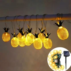 Solar Lights Outdoor LED Pineapple Shaped String Lights 7M 30LED Fairy Lights for Patio Home Wedding Party Bedroom Birthday Hawaiian Tropical Tiki Decoration (Warm White)