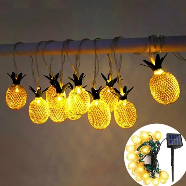 Solar Lights Outdoor LED Pineapple Shaped String Lights 7M 30LED Fairy Lights for Patio Home Wedding Party Bedroom Birthday Hawaiian Tropical Tiki Decoration (Warm White)