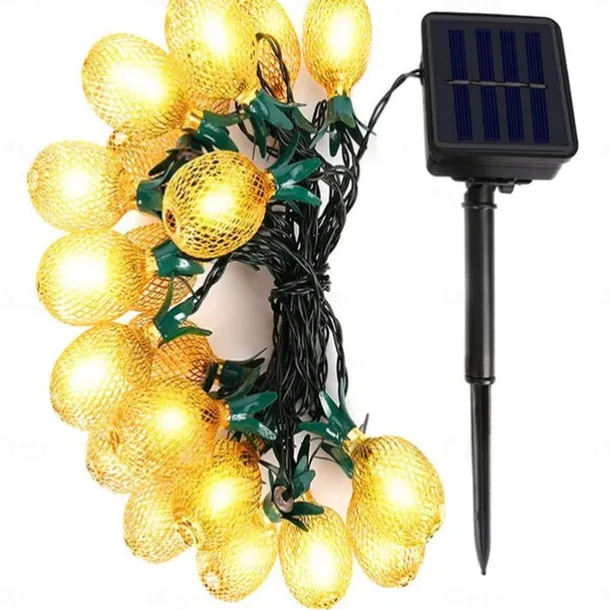 Solar Lights Outdoor LED Pineapple Shaped String Lights 7M 30LED Fairy Lights for Patio Home Wedding Party Bedroom Birthday Hawaiian Tropical Tiki Decoration (Warm White)