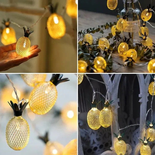 Solar Lights Outdoor LED Pineapple Shaped String Lights 7M 30LED Fairy Lights for Patio Home Wedding Party Bedroom Birthday Hawaiian Tropical Tiki Decoration (Warm White)