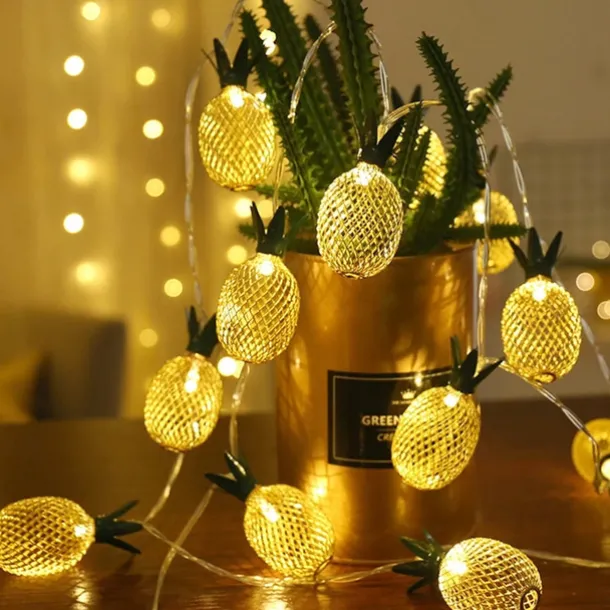 Solar Lights Outdoor LED Pineapple Shaped String Lights 7M 30LED Fairy Lights for Patio Home Wedding Party Bedroom Birthday Hawaiian Tropical Tiki Decoration (Warm White)