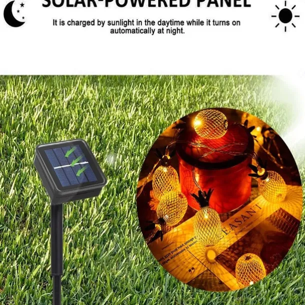 Solar Lights Outdoor LED Pineapple Shaped String Lights 7M 30LED Fairy Lights for Patio Home Wedding Party Bedroom Birthday Hawaiian Tropical Tiki Decoration (Warm White)