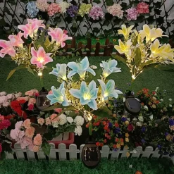 Solar Lily Outdoor Simulation Flower Lamp LED Artificial Flower Floor Insertion Lamp Garden and Courtyard Decorative Lights Holiday Party Decorative Lights