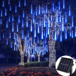Solar Meteor Rain Light 30cm x 10 Tubes Outdoor Waterproof Starry Lights Festival Street String Lights Garden Hanging Tree Light Christmas Decoration