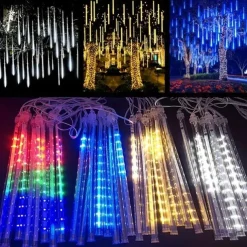 Solar Meteor Rain Light 30cm x 10 Tubes Outdoor Waterproof Starry Lights Festival Street String Lights Garden Hanging Tree Light Christmas Decoration