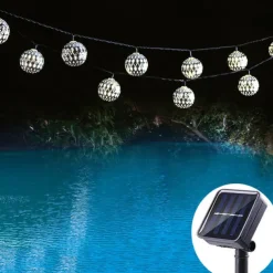 Solar Moroccan String Lights Christmas Ball Fairy String Lights 12m 7m 6.5m Outdoor Garden Lights IP65 Waterproof New Year Wedding Party Patio Tree Hanging Lights Xmas Decor Landscape Lamp