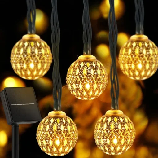 Solar Moroccan String Lights Christmas Ball Fairy String Lights 12m 7m 6.5m Outdoor Garden Lights IP65 Waterproof New Year Wedding Party Patio Tree Hanging Lights Xmas Decor Landscape Lamp