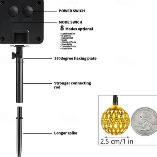 Solar Moroccan String Lights Christmas Ball Fairy String Lights 12m 7m 6.5m Outdoor Garden Lights IP65 Waterproof New Year Wedding Party Patio Tree Hanging Lights Xmas Decor Landscape Lamp