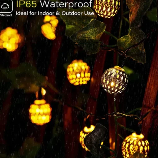 Solar Moroccan String Lights Christmas Ball Fairy String Lights 12m 7m 6.5m Outdoor Garden Lights IP65 Waterproof New Year Wedding Party Patio Tree Hanging Lights Xmas Decor Landscape Lamp