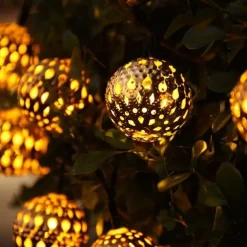 Solar Moroccan String Lights Christmas Ball Fairy String Lights 12m 7m 6.5m Outdoor Garden Lights IP65 Waterproof New Year Wedding Party Patio Tree Hanging Lights Xmas Decor Landscape Lamp