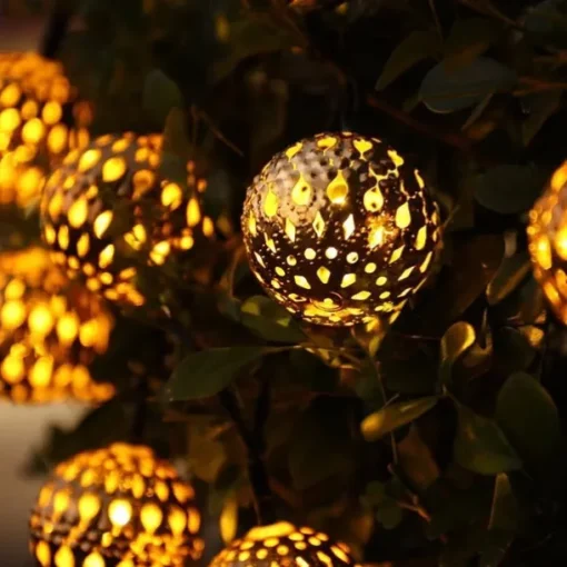 Solar Moroccan String Lights Christmas Ball Fairy String Lights 12m 7m 6.5m Outdoor Garden Lights IP65 Waterproof New Year Wedding Party Patio Tree Hanging Lights Xmas Decor Landscape Lamp