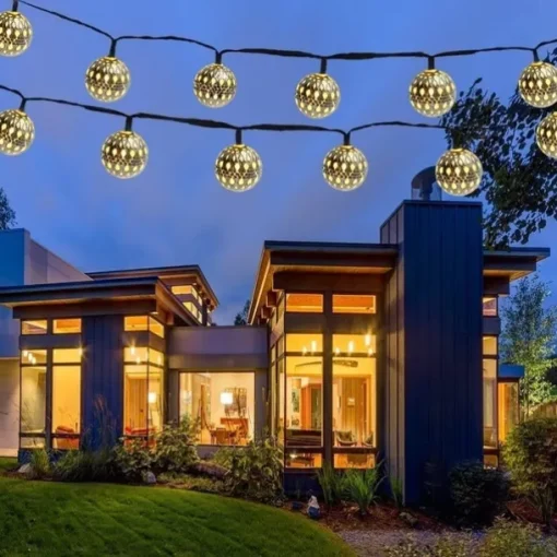 Solar Moroccan String Lights Christmas Ball Fairy String Lights 12m 7m 6.5m Outdoor Garden Lights IP65 Waterproof New Year Wedding Party Patio Tree Hanging Lights Xmas Decor Landscape Lamp