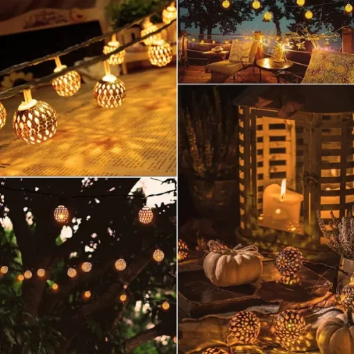 Solar Moroccan String Lights Christmas Ball Fairy String Lights 12m 7m 6.5m Outdoor Garden Lights IP65 Waterproof New Year Wedding Party Patio Tree Hanging Lights Xmas Decor Landscape Lamp