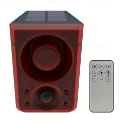 Solar Motion Sensor Alarm with Dog Barking & Gunshot Sound - 130dB Siren Security System with Remote Controller for Home, Farm, Yard, Chicken Coop, Villa