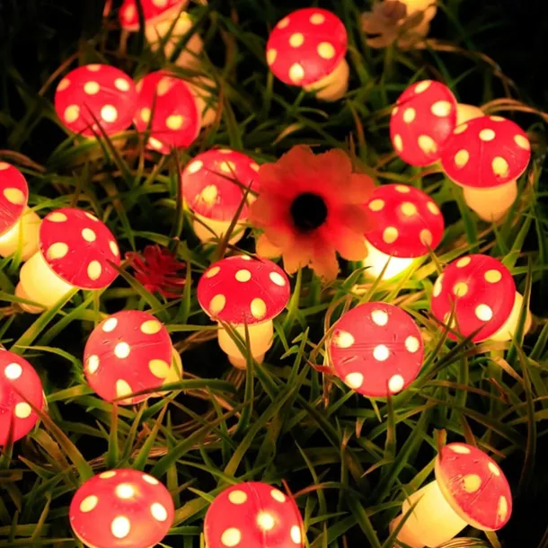Solar Mushroom Lights Holiday Garland String Lights 7M-50LEDs 6.5M-30LEDs Outdoor Waterproof Mushroom Fairy lights Christmas Party Wedding Garden Lawn Decoration