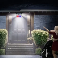 Solar Outdoor Wall Lights 190 LEDs Motion Sensor Light Waterproof 4 Modes for Garden Stair Fence Door Deck Courtyard Driveway 3-in-1 Red Blue White LEDs