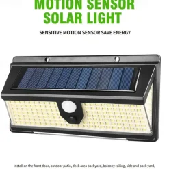 Solar Outdoor Wall Lights 190 LEDs Motion Sensor Light Waterproof 4 Modes for Garden Stair Fence Door Deck Courtyard Driveway 3-in-1 Red Blue White LEDs