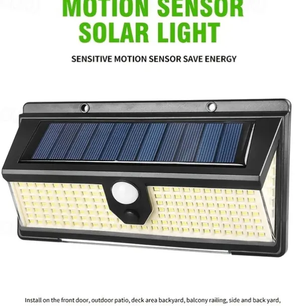 Solar Outdoor Wall Lights 190 LEDs Motion Sensor Light Waterproof 4 Modes for Garden Stair Fence Door Deck Courtyard Driveway 3-in-1 Red Blue White LEDs