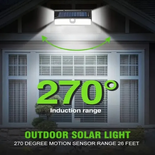 Solar Outdoor Wall Lights 190 LEDs Motion Sensor Light Waterproof 4 Modes for Garden Stair Fence Door Deck Courtyard Driveway 3-in-1 Red Blue White LEDs