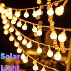 Solar Outdoor Waterproof LED Spherical Exterior Light 6m/7.5m/12m for Garden Christmas Holiday Camping Party Outdoor Decoration 8 Lighting Modes 30/50/100LEDs