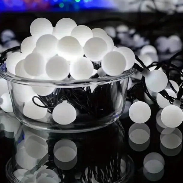 Solar Outdoor Waterproof LED Spherical Exterior Light 6m/7.5m/12m for Garden Christmas Holiday Camping Party Outdoor Decoration 8 Lighting Modes 30/50/100LEDs