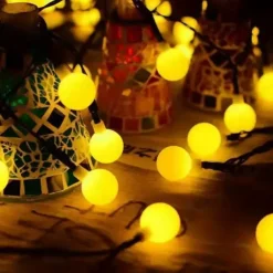 Solar Outdoor Waterproof LED Spherical Exterior Light 6m/7.5m/12m for Garden Christmas Holiday Camping Party Outdoor Decoration 8 Lighting Modes 30/50/100LEDs