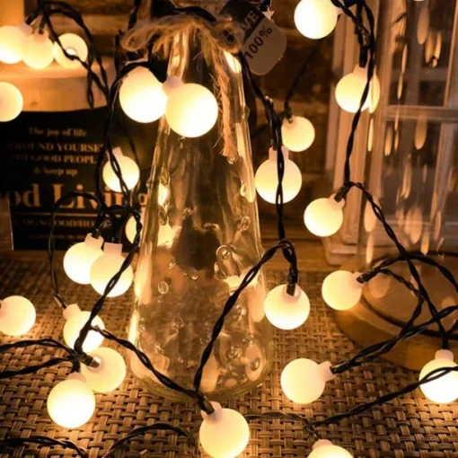 Solar Outdoor Waterproof LED Spherical Exterior Light 6m/7.5m/12m for Garden Christmas Holiday Camping Party Outdoor Decoration 8 Lighting Modes 30/50/100LEDs