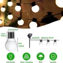 Solar Outdoor Waterproof G50 Bulb String Lights 5m 7m Perfect for Christmas, Backyard Outdoor Patio Camping Atmosphere Decoration