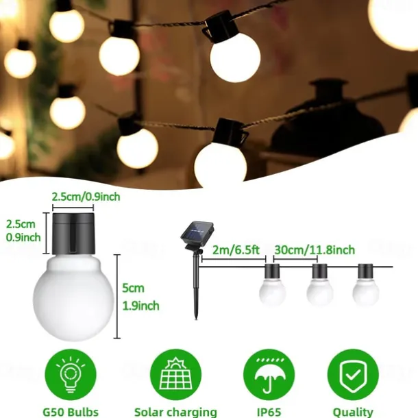 Solar Outdoor Waterproof G50 Bulb String Lights 5m 7m Perfect for Christmas, Backyard Outdoor Patio Camping Atmosphere Decoration