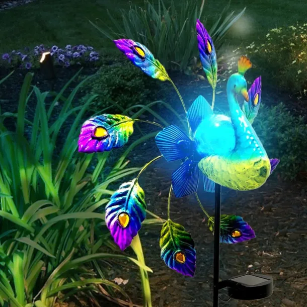 Solar Painted Peacock Garden Lights Metal Peacock Windmill Yard Stakes Outdoor Wind Spinners For Garden Yard Patio Lawn Decor lamp 1PC