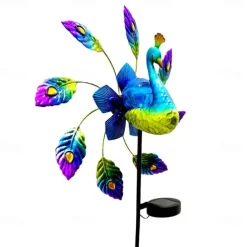Solar Painted Peacock Garden Lights Metal Peacock Windmill Yard Stakes Outdoor Wind Spinners For Garden Yard Patio Lawn Decor lamp 1PC