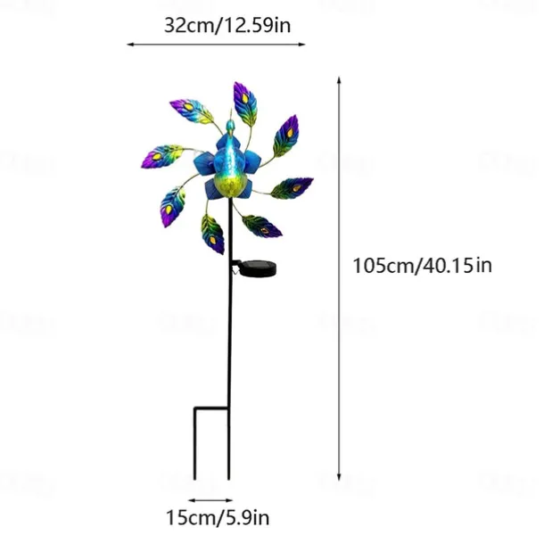 Solar Painted Peacock Garden Lights Metal Peacock Windmill Yard Stakes Outdoor Wind Spinners For Garden Yard Patio Lawn Decor lamp 1PC