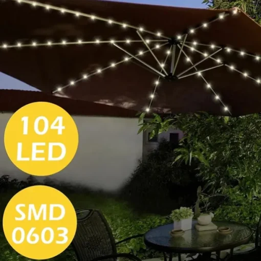 Solar Patio Umbrella Light Outdoor 104LEDs Fairy String Light Waterproof for Yard Garden Camping Decoration Colorful Xmas Lighting