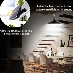 Solar Pendant Light Outdoor IP65 Waterproof 2 Head Indoor Solar Lamp with Cable Remote Controller for Courtyard Garden Indoor Lawn Landscape