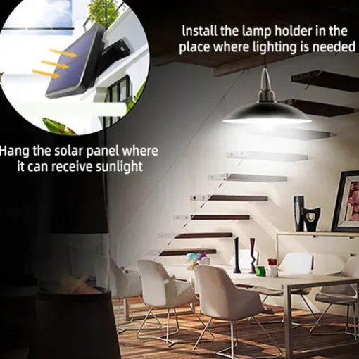 Solar Pendant Light Outdoor IP65 Waterproof 2 Head Indoor Solar Lamp with Cable Remote Controller for Courtyard Garden Indoor Lawn Landscape