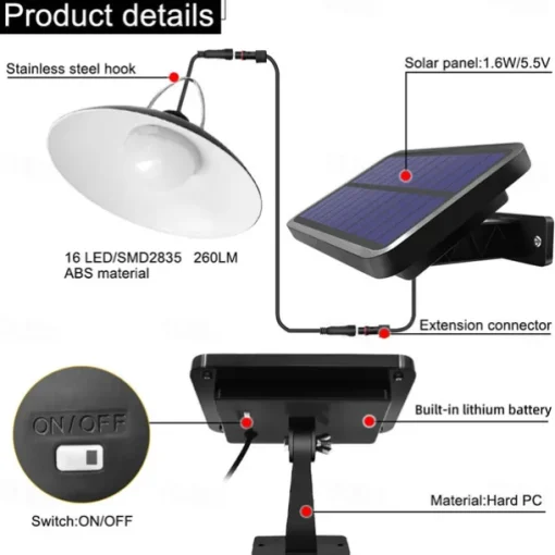 Solar Pendant Light Outdoor IP65 Waterproof 2 Head Indoor Solar Lamp with Cable Remote Controller for Courtyard Garden Indoor Lawn Landscape