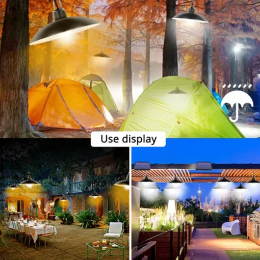 Solar Pendant Light Outdoor IP65 Waterproof 2 Head Indoor Solar Lamp with Cable Remote Controller for Courtyard Garden Indoor Lawn Landscape