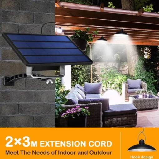 Solar Pendant Light Outdoor IP65 Waterproof 2 Head Indoor Solar Lamp with Cable Remote Controller for Courtyard Garden Indoor Lawn Landscape