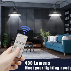 Solar Pendant Lights Outdoor Indoor String Lights Dimmable IP65 Waterproof Dual Head Solar Shed Light with 3M Cord and Remote Controller