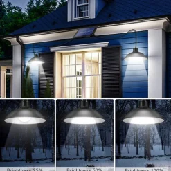 Solar Pendant Lights Outdoor Indoor String Lights Dimmable IP65 Waterproof Dual Head Solar Shed Light with 3M Cord and Remote Controller