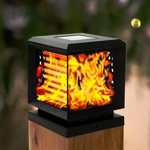 Solar Post Cap Lights with Flickering Flame Effect - Waterproof LED Halloween Decorations for Outdoor Wood Posts - Create a Magical Ambiance in Your Patio Yard, Garden, or Deck 1pc