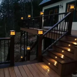 Solar Post Cap Lights with Flickering Flame Effect - Waterproof LED Halloween Decorations for Outdoor Wood Posts - Create a Magical Ambiance in Your Patio Yard, Garden, or Deck 1pc
