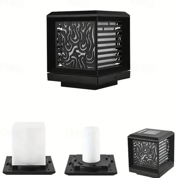 Solar Post Cap Lights with Flickering Flame Effect - Waterproof LED Halloween Decorations for Outdoor Wood Posts - Create a Magical Ambiance in Your Patio Yard, Garden, or Deck 1pc