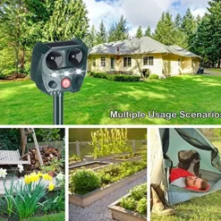 Solar Powered Animal Repeller – Ultrasonic Bird, Dog, Snake Deterrent with Sound, Flash Light for Outdoor Garden and Farm Use