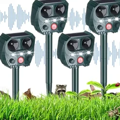 Solar Powered Animal Repeller – Ultrasonic Bird, Dog, Snake Deterrent with Sound, Flash Light for Outdoor Garden and Farm Use