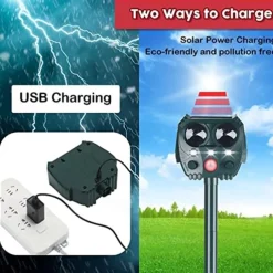 Solar Powered Animal Repeller – Ultrasonic Bird, Dog, Snake Deterrent with Sound, Flash Light for Outdoor Garden and Farm Use