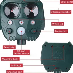 Solar Powered Animal Repeller – Ultrasonic Bird, Dog, Snake Deterrent with Sound, Flash Light for Outdoor Garden and Farm Use