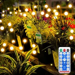 Solar Powered Firefly Lights, 4 Pack 8LED Solar Garden Lights, Firefly Lights Outdoor Waterproof with Remote Control 8 Lighting Modes, Solar Outdoor Lights Decorative for Pathway Yard Patio Landscape