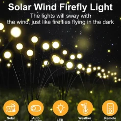 Solar Powered Firefly Lights, 4 Pack 8LED Solar Garden Lights, Firefly Lights Outdoor Waterproof with Remote Control 8 Lighting Modes, Solar Outdoor Lights Decorative for Pathway Yard Patio Landscape
